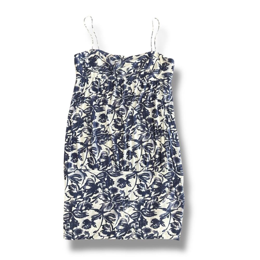 Lisli New York Blue White Floral Print Mini‎ Dress Spaghetti Strap Size M